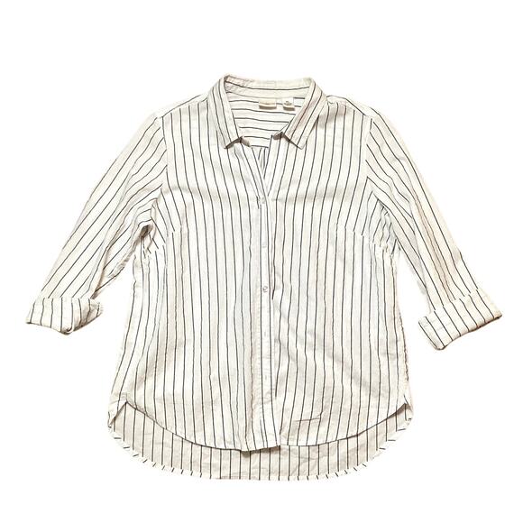 Westbound Women´s Stripe Buttondown cotton Minimalist neutral Top size PL - Picture 5 of 12